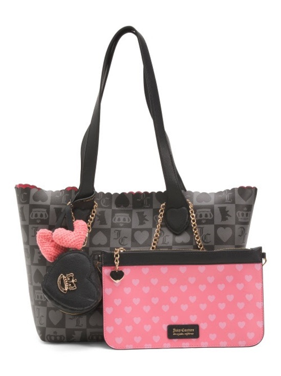 Juicy Couture Handbags - Juicy Couture Black Scalloped Tote with Pink Heart Pouch and Bag Charm NWT